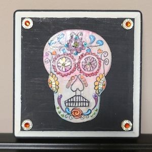 OOAK Clay Halloween Sugar Skull Plaque